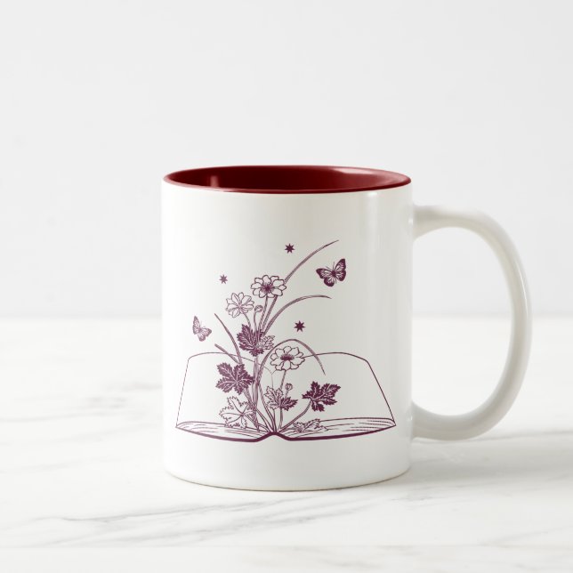 Floral Book Aesthetic Flower Two-Tone Coffee Mug (Right)