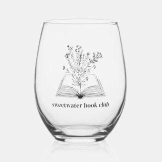 Floral Book Personalised  Stemless Wine Glass
