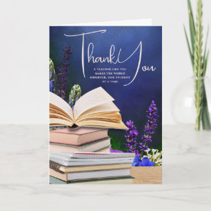 Floral & Book-Themed Teacher Thank You Card