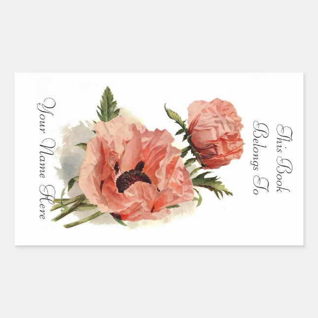 Floral Bookplate Rectangular Sticker (Front)
