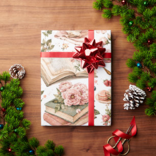 Floral Books and Brunch Literary Wrapping Paper