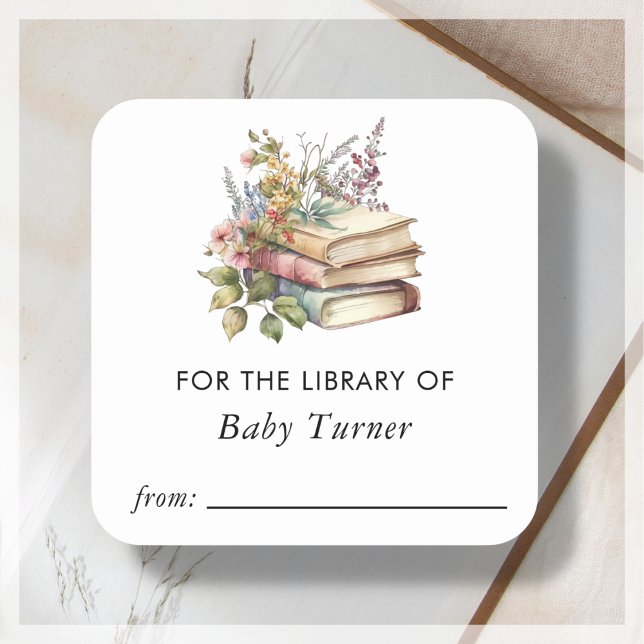 Floral Books | Baby Shower Bookplate Sticker (Creator Uploaded)