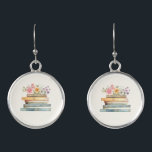 Floral Books Earrings<br><div class="desc">Show off your love for literature with the Wildflower and Books stack of books earrings, a charming and stylish accessory for book lovers and brides-to-be. Featuring delicate handpainted watercolor illustrations of vintage books in soft pinks, blues, greens, and gold, these lightweight earrings bring a touch of whimsical elegance to any...</div>