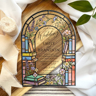Floral Books Elegant Stained Glass Arch Wedding Acrylic Invitations