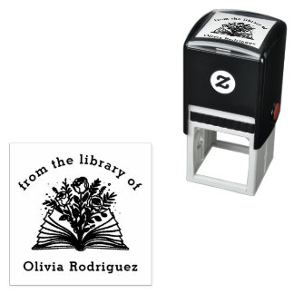Floral Books From the Library Of Self-inking Stamp