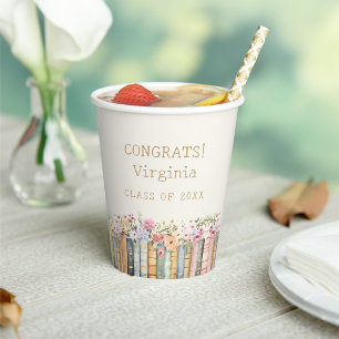Floral Books Graduation Paper Cups