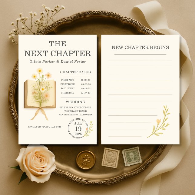 Floral Books Next Chapter Begins Wedding Invitation (Creator Uploaded)