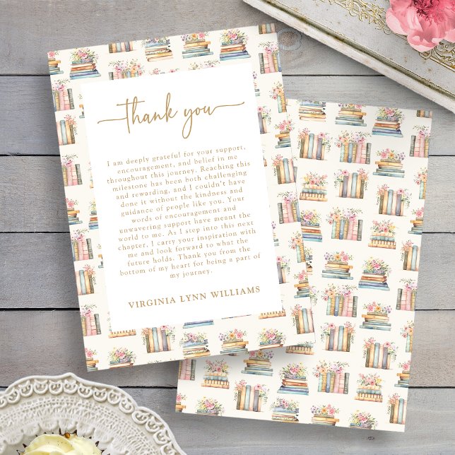 Floral Books Thank You Card (Floral Books Graduation Thank You Card by Painted Paperie
)