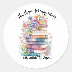 Floral Books Thank you Supporting Small Business Classic Round Sticker