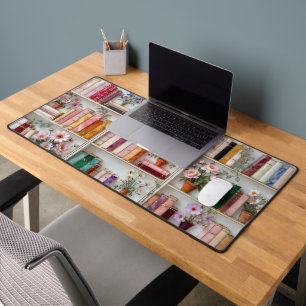 Floral Bookshelf Desk Mat Book Lover Mouse Pad
