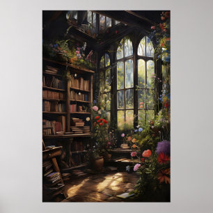 Floral Bookstore Print, Dark Academia Goth Home Poster