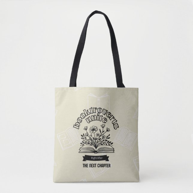 Floral "Booktroverts Unite" Tote Bag (Front)