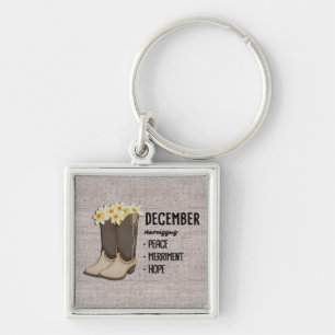 Floral Boot Birth Month Flower/ December Narcissus Key Ring