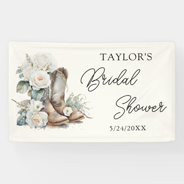Floral Boots and Bubbly Western Bridal Shower  Banner (Horizontal)