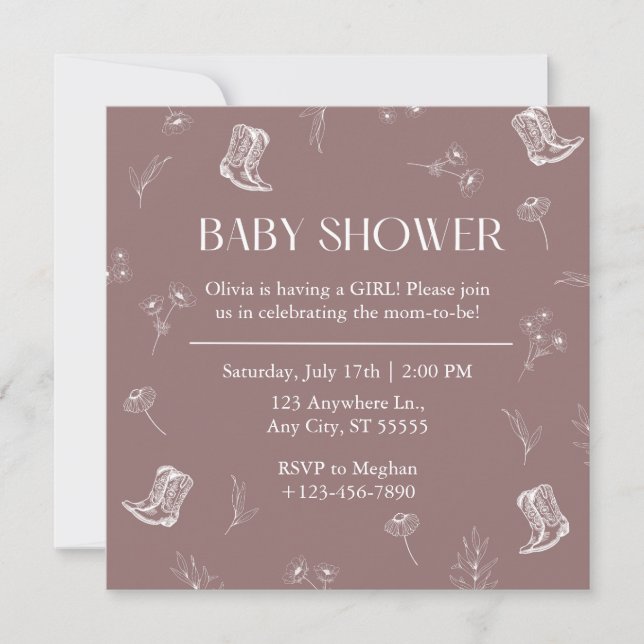 Floral Boots Baby Shower Invitation (Front)