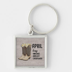 Floral Boots Birth Month Flower/ April Daisy Key Ring