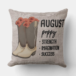 Floral Boots Birth Month Flower/August Poppy Cushion