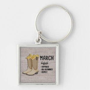 Floral Boots Birth Month Flower/ March Daffodil Key Ring