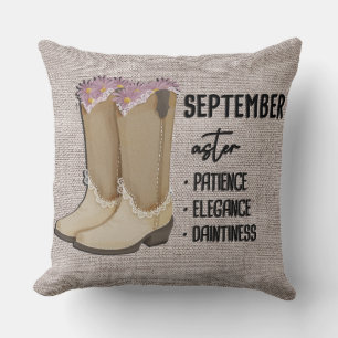 Floral Boots Birth Month Flower/September Aster Cushion