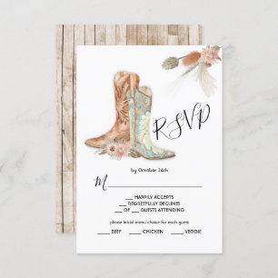 Floral Boots Cowboy Western Menu Choice RSVP Card