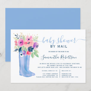 floral boots watercolor boy baby shower by mail invitation