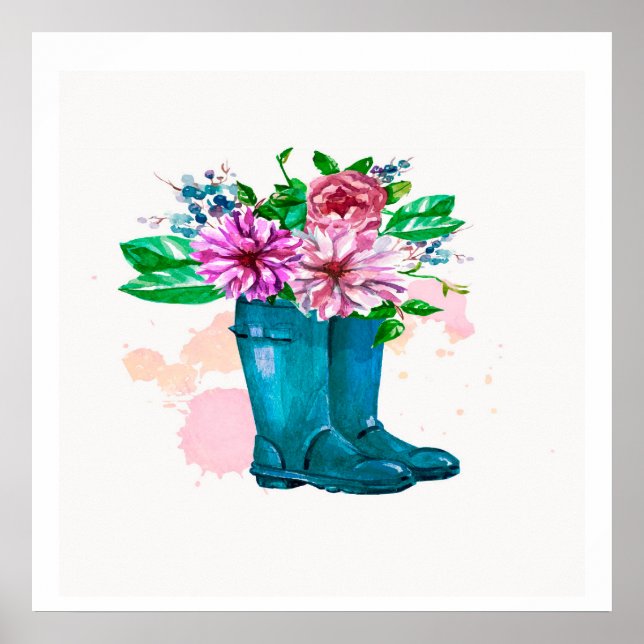 Floral Boots Watercolor – Spring Art Print (Front)