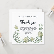 Floral border baby shower thank you card
