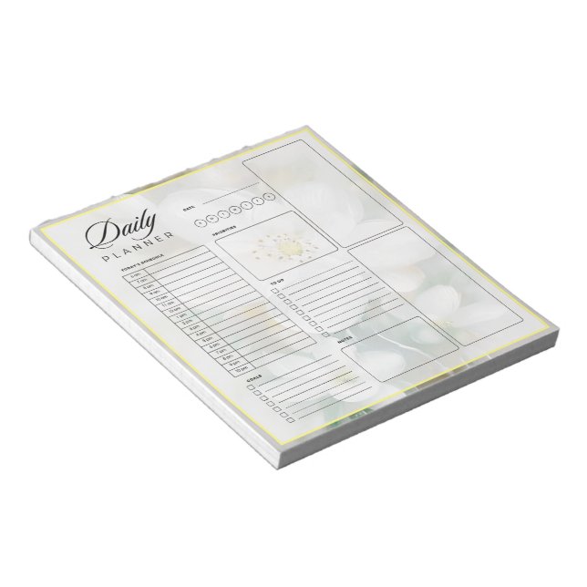 Floral border blank universal daily planner sheet notepad (Angled)