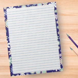 Floral Border - Blue Wide Ruled Paper 8.5"x11" Notepad