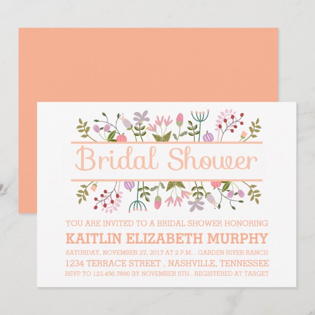 Floral Border Bridal Shower Invitation (Front/Back)