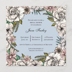 Floral Border Bridal Shower w/ neutral florals Invitation