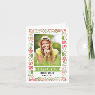 Floral border class of 2017 graduation Thank You Card