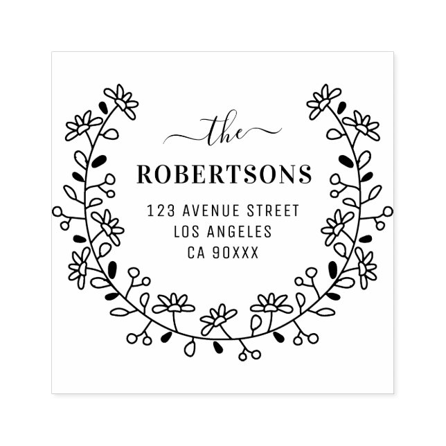floral border family name address rubber stamp (Imprint)