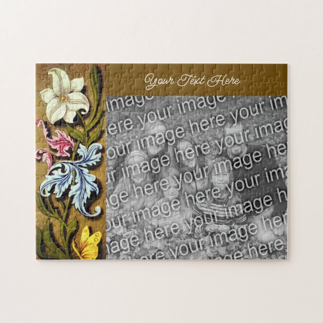 Floral Border Frame Personalised Add Your Photo Jigsaw Puzzle (Horizontal)