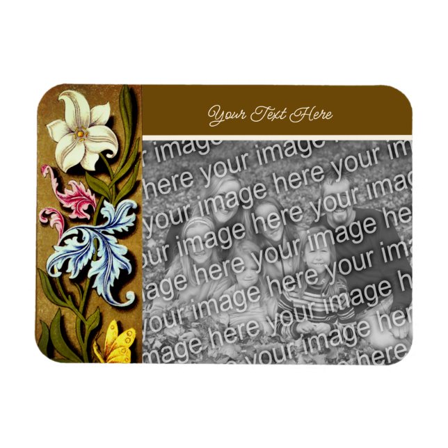 Floral Border Frame Personalised Add Your Photo Magnet (Horizontal)