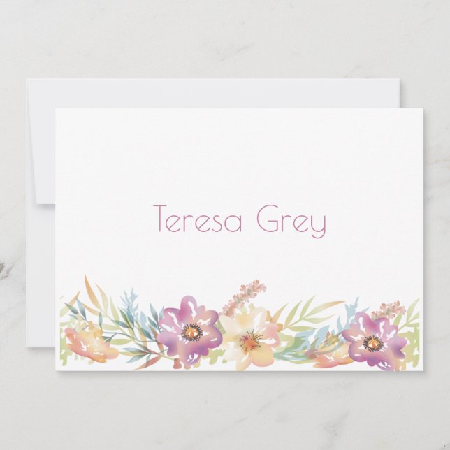Floral Border in Watercolor Stationery (Front)
