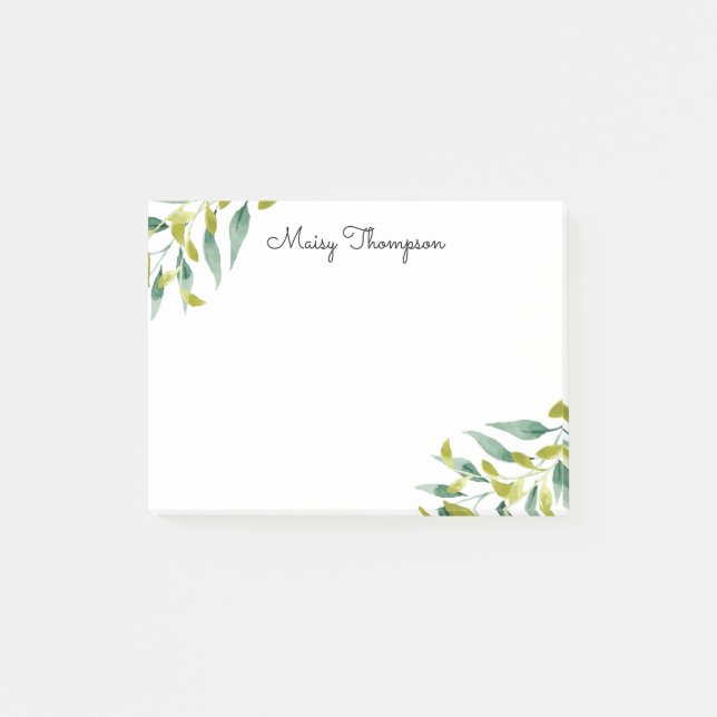 Floral Border Meadow Leaves Monogram Name Post-it Notes (Front)