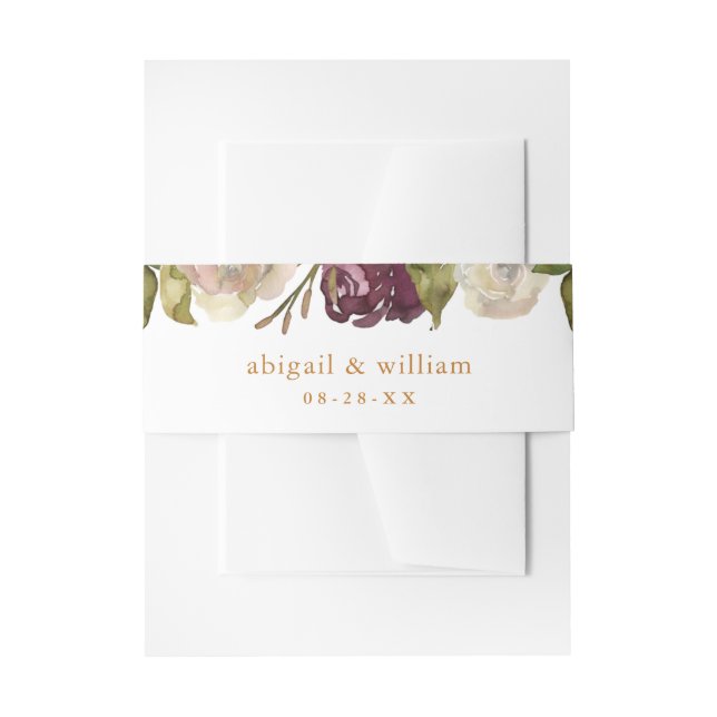 Floral Border Names and Date Wedding Invitation Belly Band (Front Example)