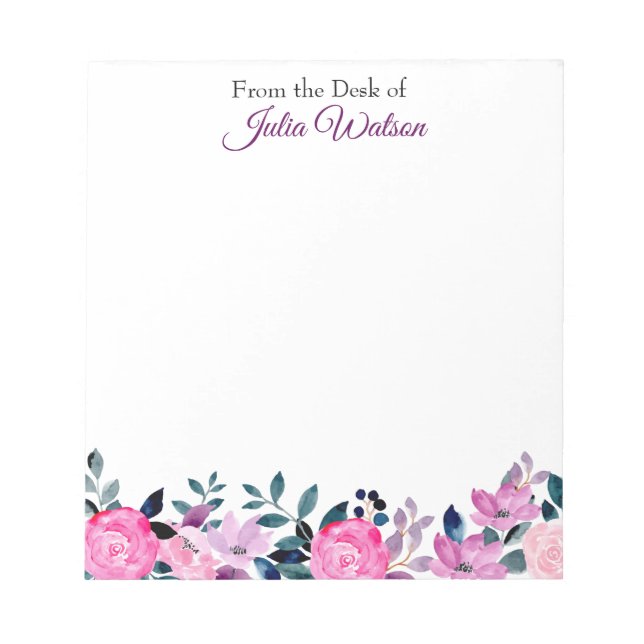 Floral border personalised from the desk of  notepad (Front)