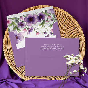Floral border purple flowers spring wedding envelope