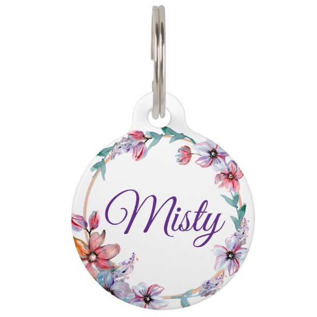 Floral Border Round Pet Tag (Front)
