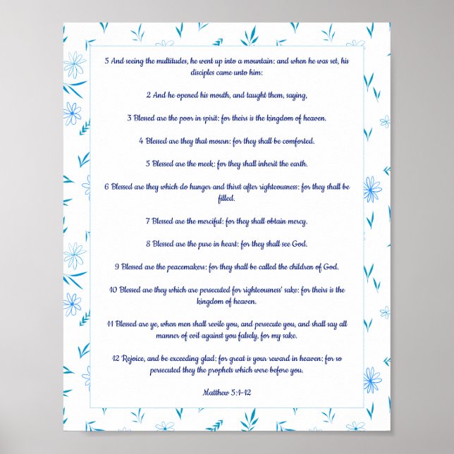 Floral Border Scripture Poster Matthew 5:1:12 kJV (Front)