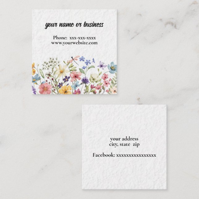 Floral border square business card (Front/Back)