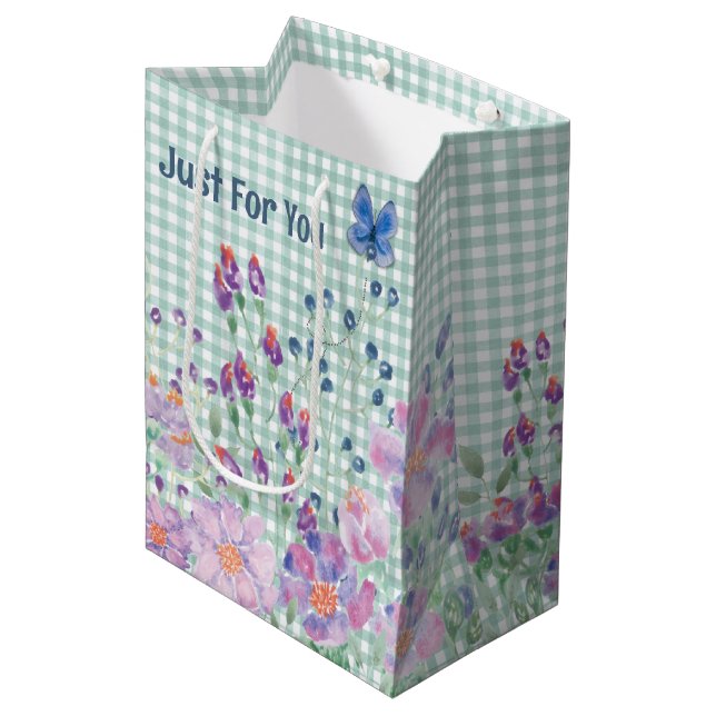 Floral Border With Butterfly Medium Gift Bag (Front Angled)