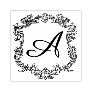 Floral Border with Monogram Rubber Stamp