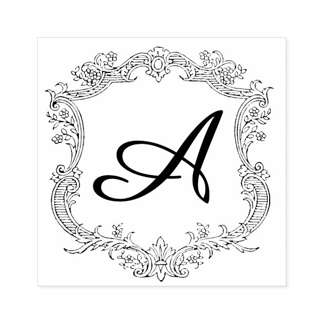 Floral Border with Monogram Rubber Stamp (Imprint)
