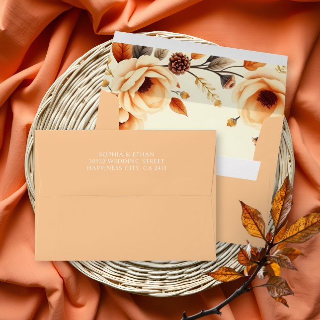 Floral border with peach flowers fall wedding      envelope (Creator Uploaded)