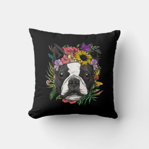 Floral Boston Terrier Dog Spring Nature Dog Lovers Cushion