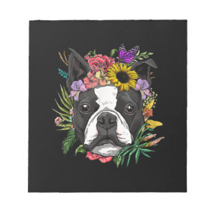 Floral Boston Terrier Dog Spring Nature Dog Lovers Notepad