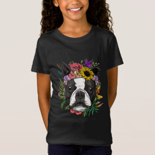 Floral Boston Terrier Dog Spring Nature Dog Lovers T-Shirt